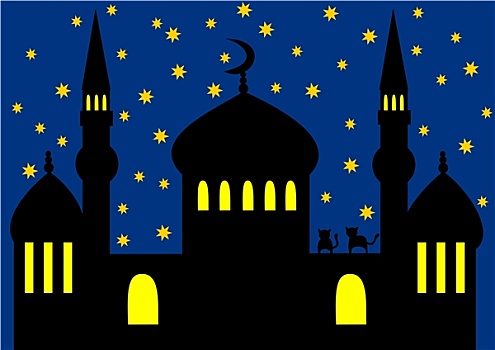 阿拉伯,夜晚,清真寺