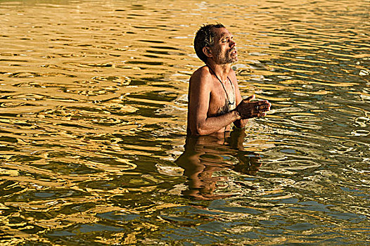 瓦拉纳西,北方邦,印度,亚洲,早晨,清洗,恒河