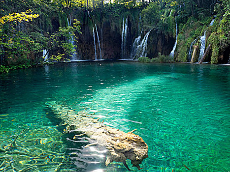 翠绿色,湖,瀑布,国家公园,克罗地亚