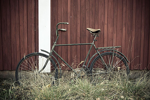 老,自行车,瑞典,红色,木屋,欧洲