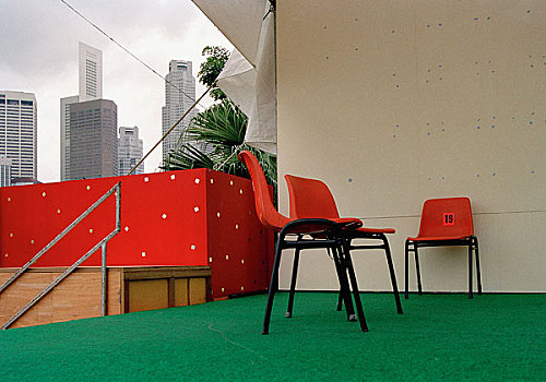 塑料制品,椅子,平台,城市,后面,新加坡