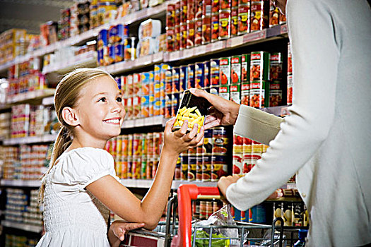 女孩,帮助,母亲,超市