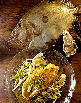 海鲂,肉片,切碎,韭葱,牡蛎酱