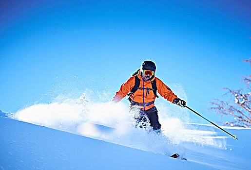 男人,滑雪,积雪,山坡,白杨,科罗拉多,美国