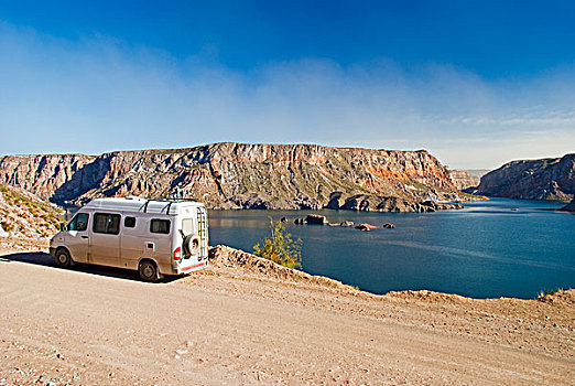 野营车,停放,旁侧,湖,门多萨,阿根廷