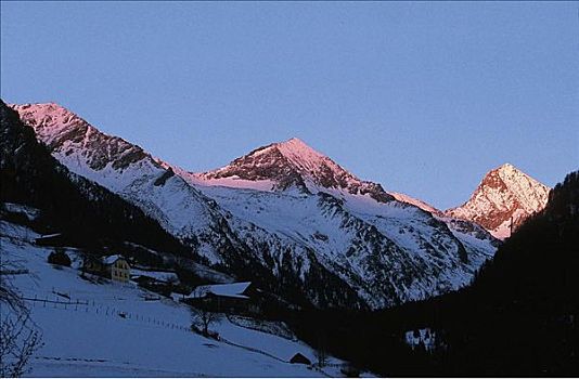 夜光,山,雪,冬天,东方,提洛尔,奥地利,欧洲,山峦,阿尔卑斯山