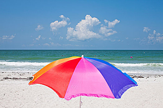 美国,佛罗里达,海滩伞,白色背景,沙滩,墨西哥湾,夏天,早晨