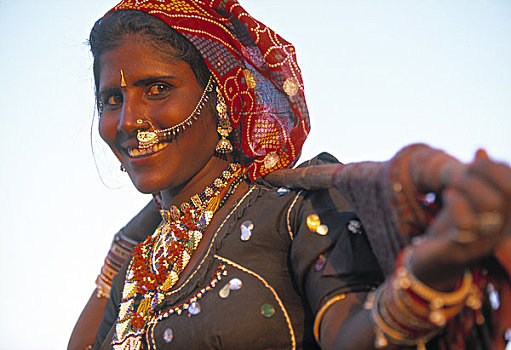 女人,肖像,拉贾斯坦邦,印度