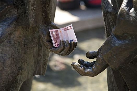 象征,钱,特写,喷泉,北莱茵威斯特伐利亚,德国,欧洲