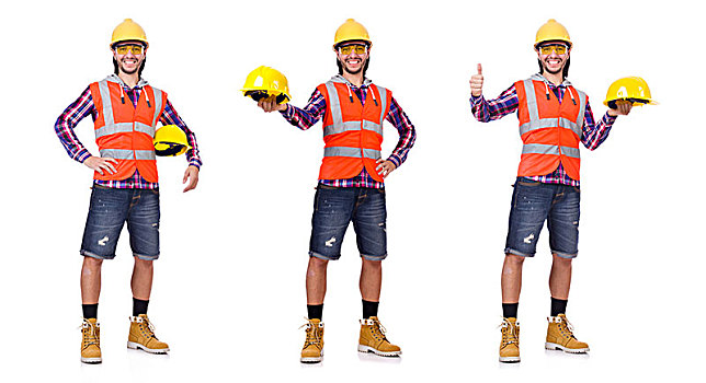 年轻,建筑工人,头盔,白色背景,工头,隔绝