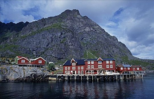 挪威,罗浮敦群岛,水岸,建筑,围绕,景色