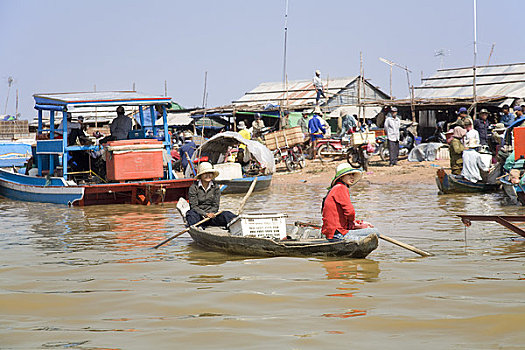 船,水上,收获,柬埔寨