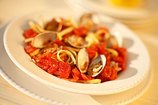 蛤,意大利宽面,意大利,番茄酱
