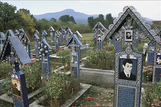 罗马尼亚,马拉穆列什,区域,墓地,排,涂绘,陵墓