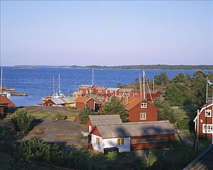 红色,房子,群岛,斯德哥尔摩,瑞典