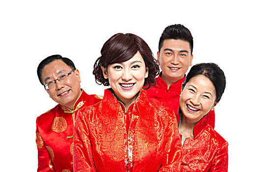 棚拍中國(guó)新年快樂的唐裝家庭