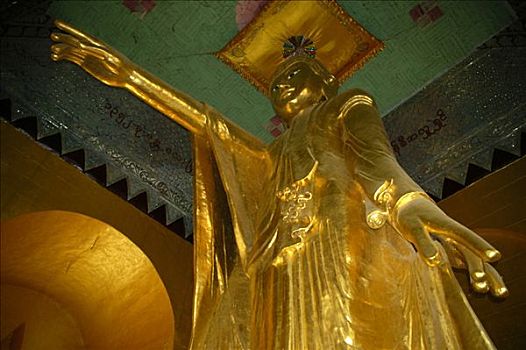 大,站立,金色,佛像,手臂,指向,神祠,曼德勒,山,缅甸,南亚