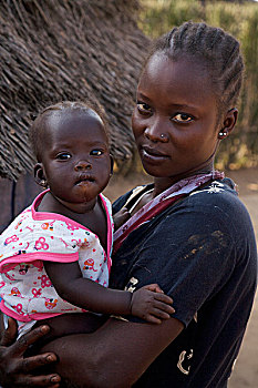 母亲,孩子,居民区,朱巴,南,苏丹,十二月,2008年