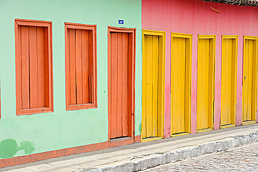彩色,房子,巴伊亚,东北方,海岸,巴西,南美