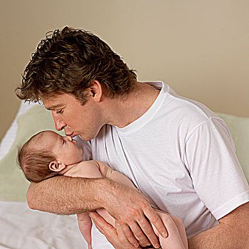 父亲,吻,睡觉,婴儿