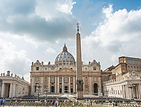 广场,圣彼得大教堂,方尖塔,梵蒂冈城,罗马,拉齐奥,意大利,欧洲