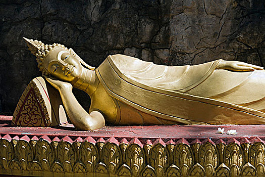 卧佛,雕塑,山,琅勃拉邦,老挝,印度支那,亚洲