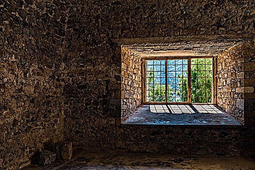 窗户,要塞,北方,入口,海湾地区,克里特岛,希腊,欧洲