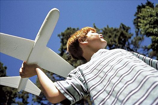 孩子,男孩,玩,模型飞机,公园,飞机