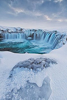神灵瀑布,大,片,冰,寒冷天气,冰岛