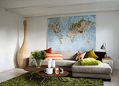 墙壁,地图,沙发,客厅,农舍,哥本哈根,丹麦