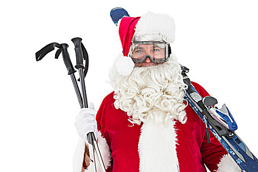 高兴,圣诞老人,姿势,滑雪,滑雪杖