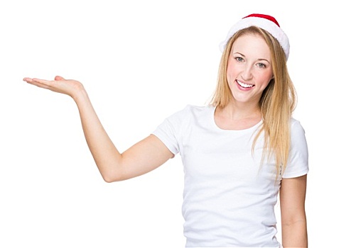 女人,圣诞节,帽子,张开手,手掌