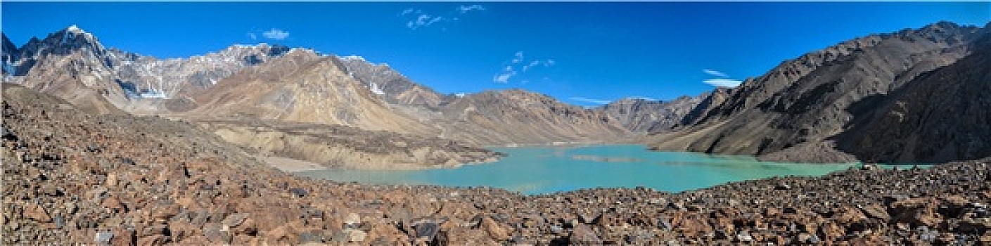 塔吉克斯坦,青绿色,湖,全景