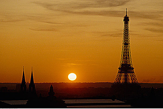 日落,埃菲尔铁塔,巴黎,法国