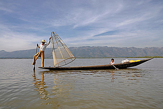 渔民,茵莱湖,掸邦,缅甸,亚洲