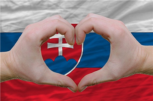心形,喜爱,手势,展示,上方,旗帜,斯洛伐克