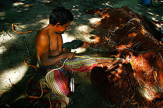 渔民,工作,河,达卡,孟加拉,七月,2009年
