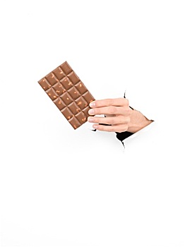 女性,握着,美味,巧克力块