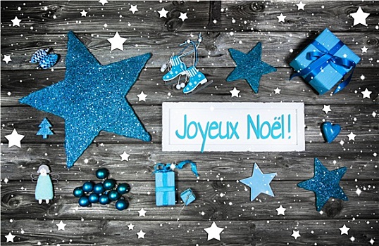圣诞快乐,卡片,圣诞节,装饰,蓝色,白色,灰色,木质背景,法国,文字