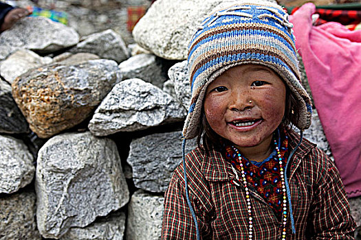 尼泊尔,珠穆朗玛峰,区域,昆布,山谷,小路,孩子,夏尔巴人,男孩,微笑,摄影