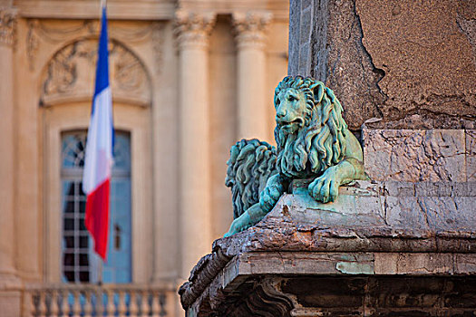 狮子,雕塑,纪念,方尖塔,户外,德威饭店,阿尔勒,普罗旺斯,法国