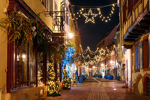 圣诞节,街道,夜晚,科尔玛,阿尔萨斯,法国