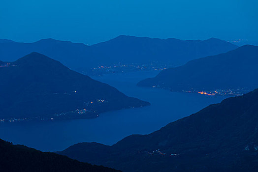 早晨,俯视,湖,马焦雷湖,风景,山,提契诺河,瑞士,欧洲