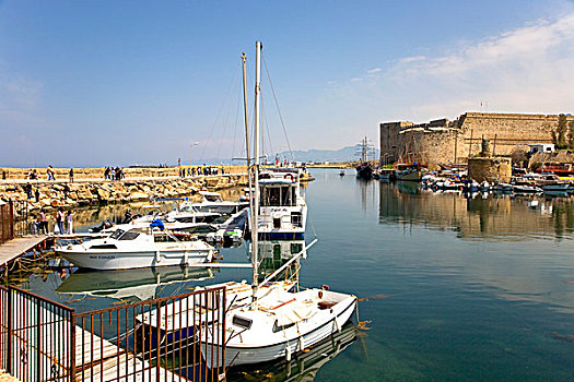 渔村,港口,拜占庭风格,城堡,塞浦路斯,希腊,欧洲