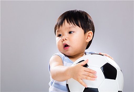 亚洲人,男婴,拿着,足球