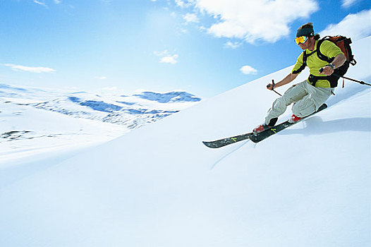 男人,滑雪,山景