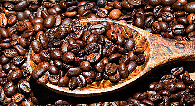 煮咖啡,咖啡豆,木勺,阿拉伯咖啡