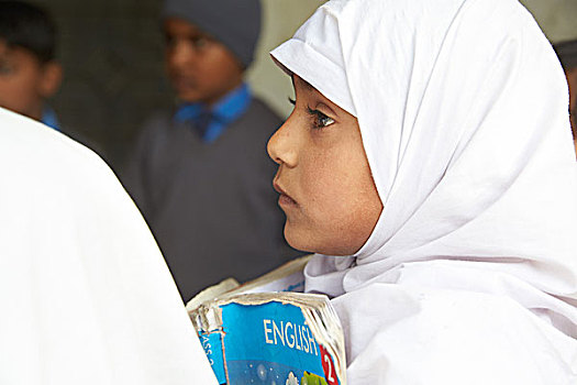 女孩,书本,学习,英国人,小学,巴基斯坦,亚洲