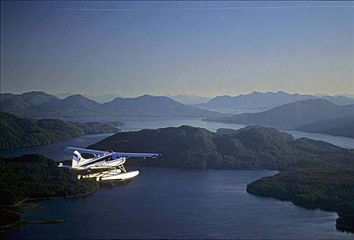 航拍,水上飞机,飞跃,模糊,峡湾,国家公园,东南阿拉斯加,夏天