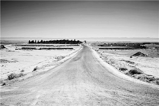 道路,撒哈拉沙漠,黑白